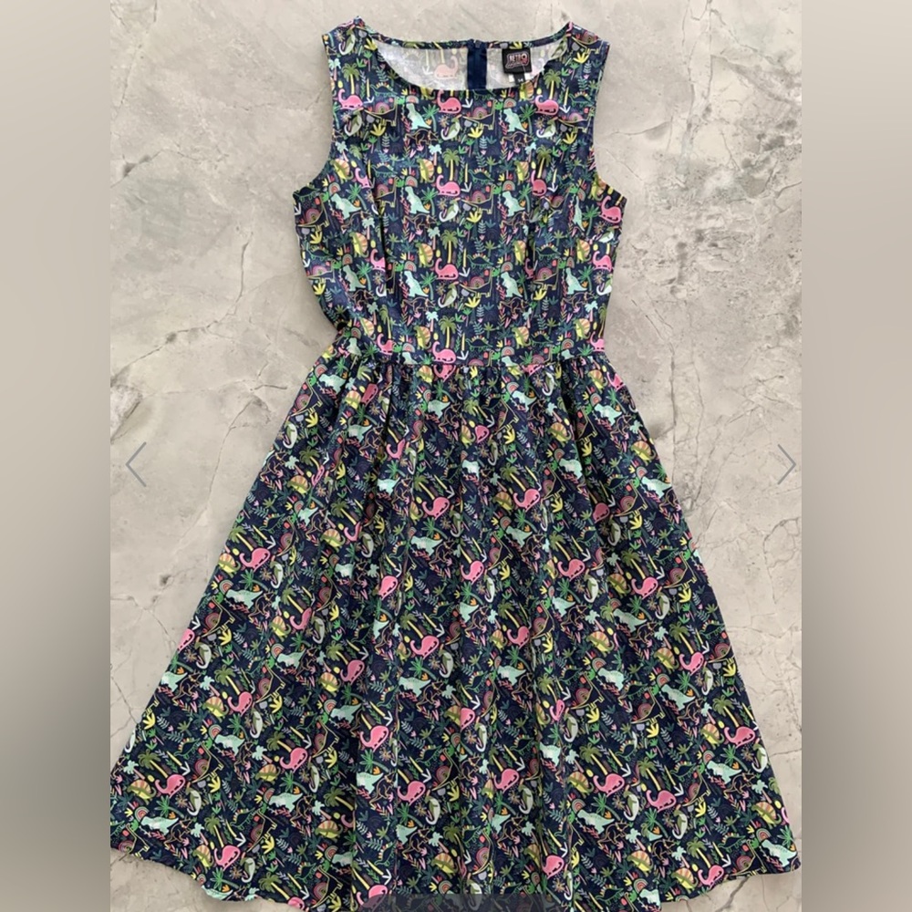 Retrolicious Dinos & Rainbows Vintage Midi Dress Size XL New With Tags